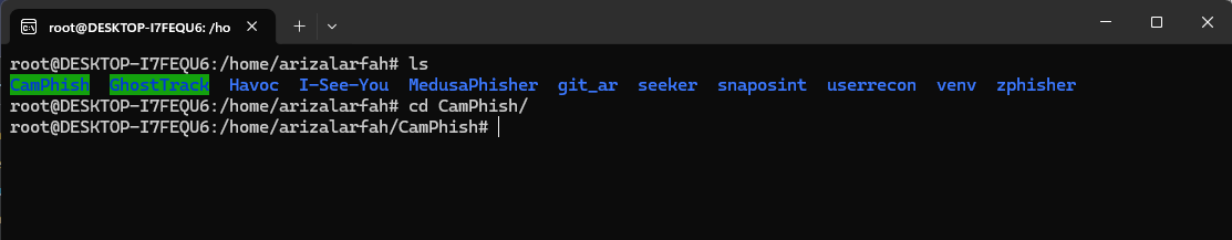 Terminal masuk ke folder CamPhish