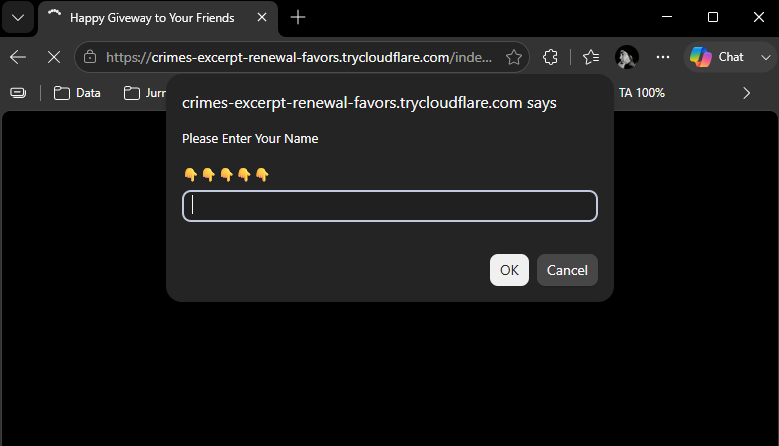 Prompt JavaScript meminta target mengisi nama
