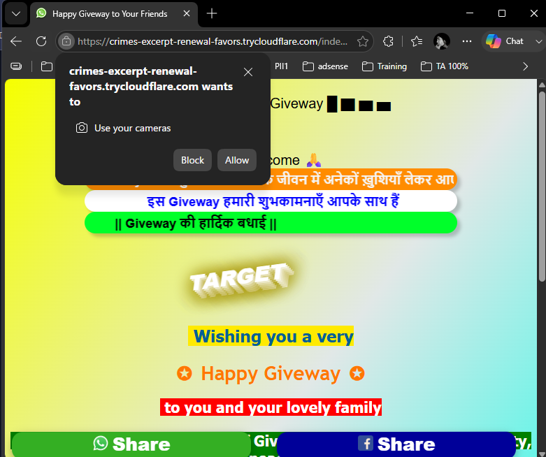 Browser meminta izin akses kamera di halaman ucapan festival