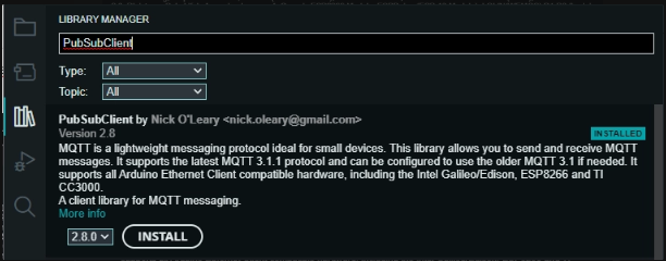 Instalasi library PubSubClient