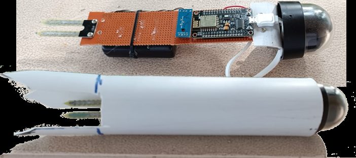 Rangkaian sensor sebelum dan sesudah dipasang dalam housing pipa PVC waterproof